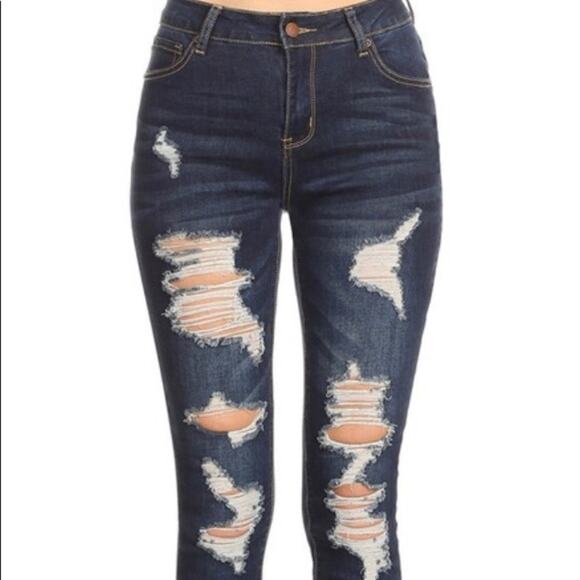 High Rise Dark Wash Distressed Skinny Jeans womens 27 urban grunge normcore edgy - Picture 1 of 3
